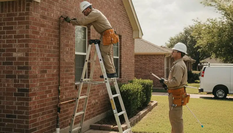 Fort Worth TX plumber repairing a home pipe for emergency plumbing service