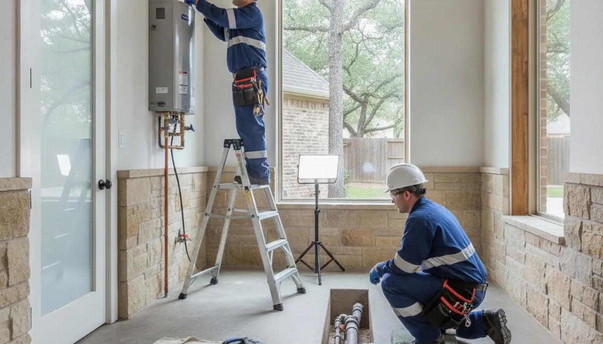 Fort Worth, TX emergency plumber repairing a residential pipe leak for fast plumbing service