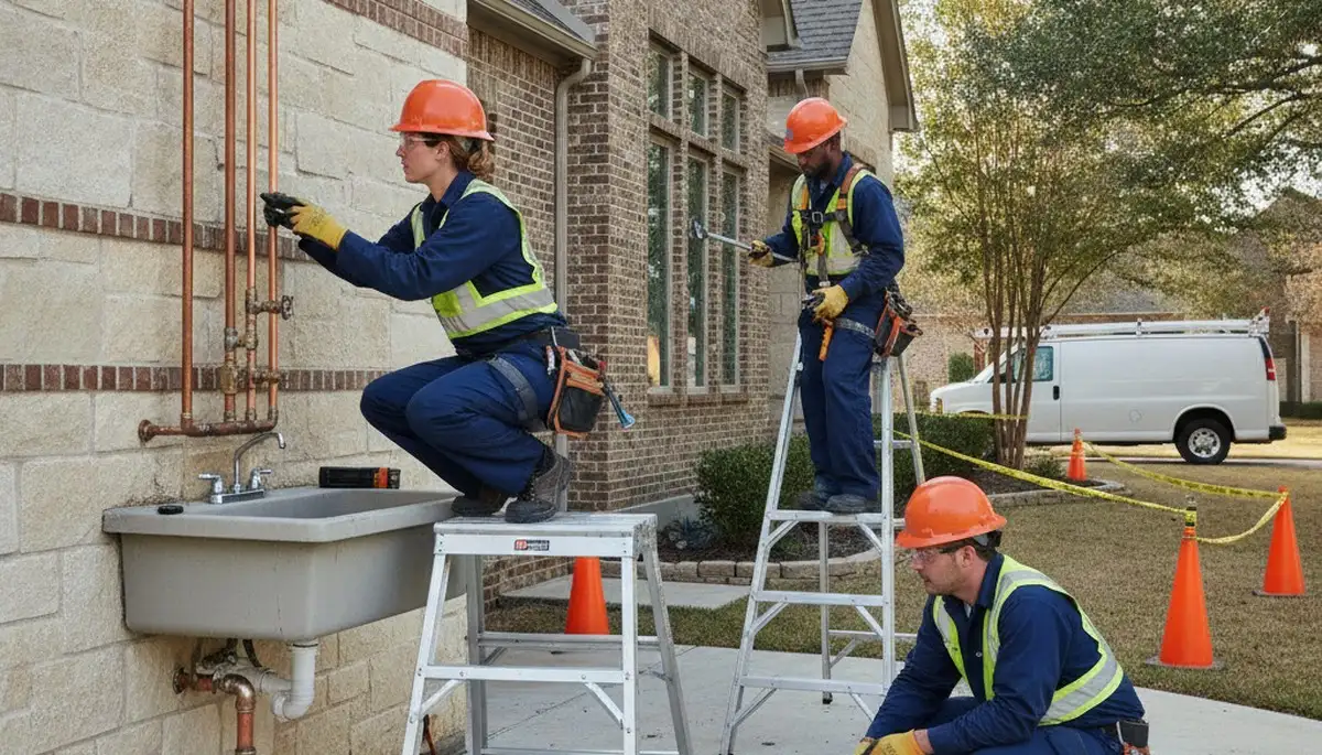 Fort Worth, TX emergency plumber repairing a residential pipe leak in a home plumbing service call