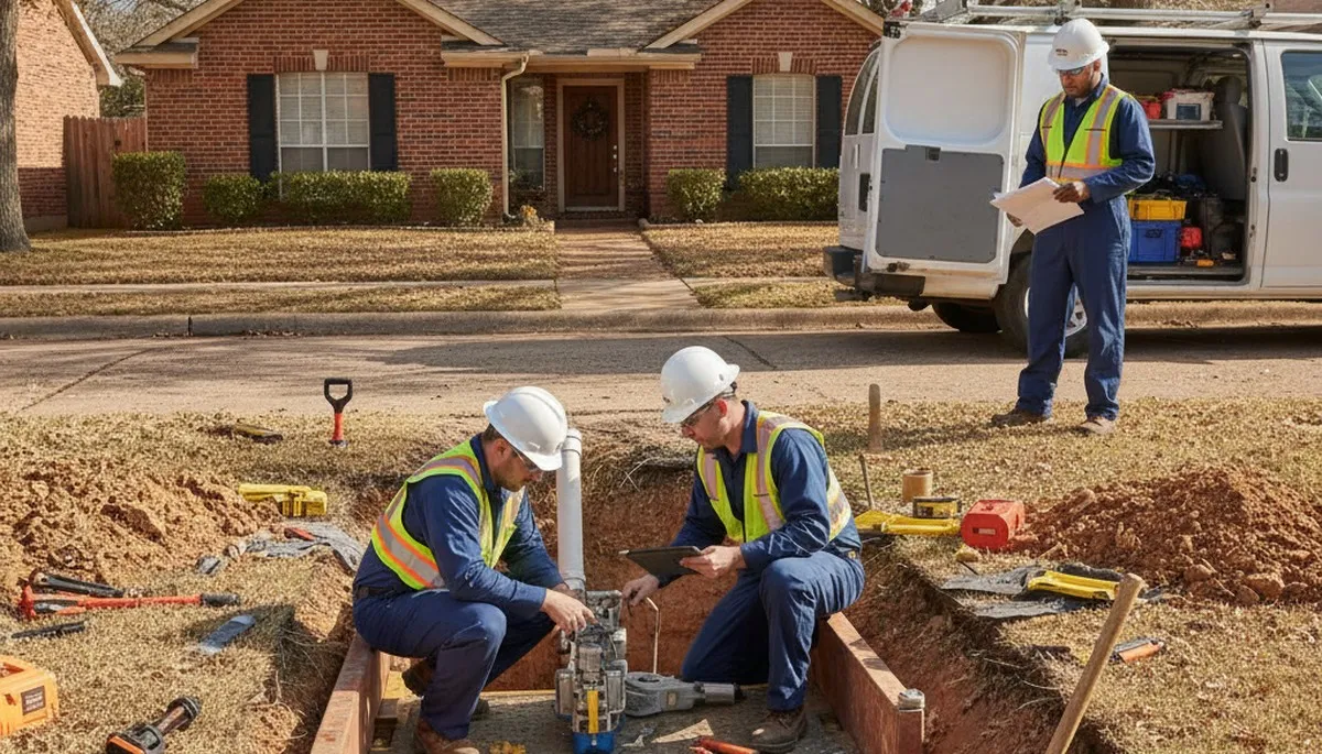 Fort Worth, TX emergency plumber repairing a residential pipe leak for fast plumbing service