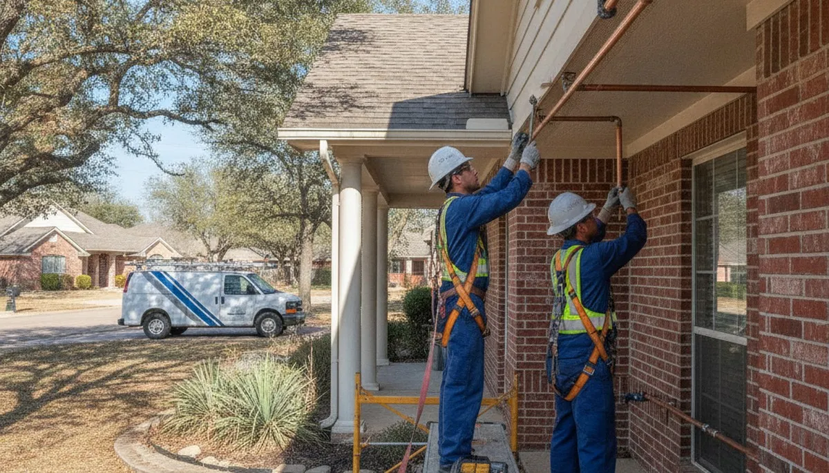 Fort Worth, TX emergency plumber repairing a plumbing leak for a local home or business