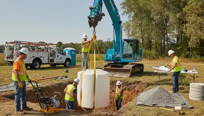 Fort Worth, TX plumbers installing a septic tank for a home service project