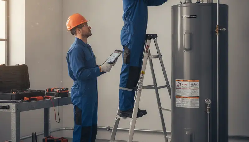 Water heater repair by Fort Worth, TX plumber servicing residential units on-site